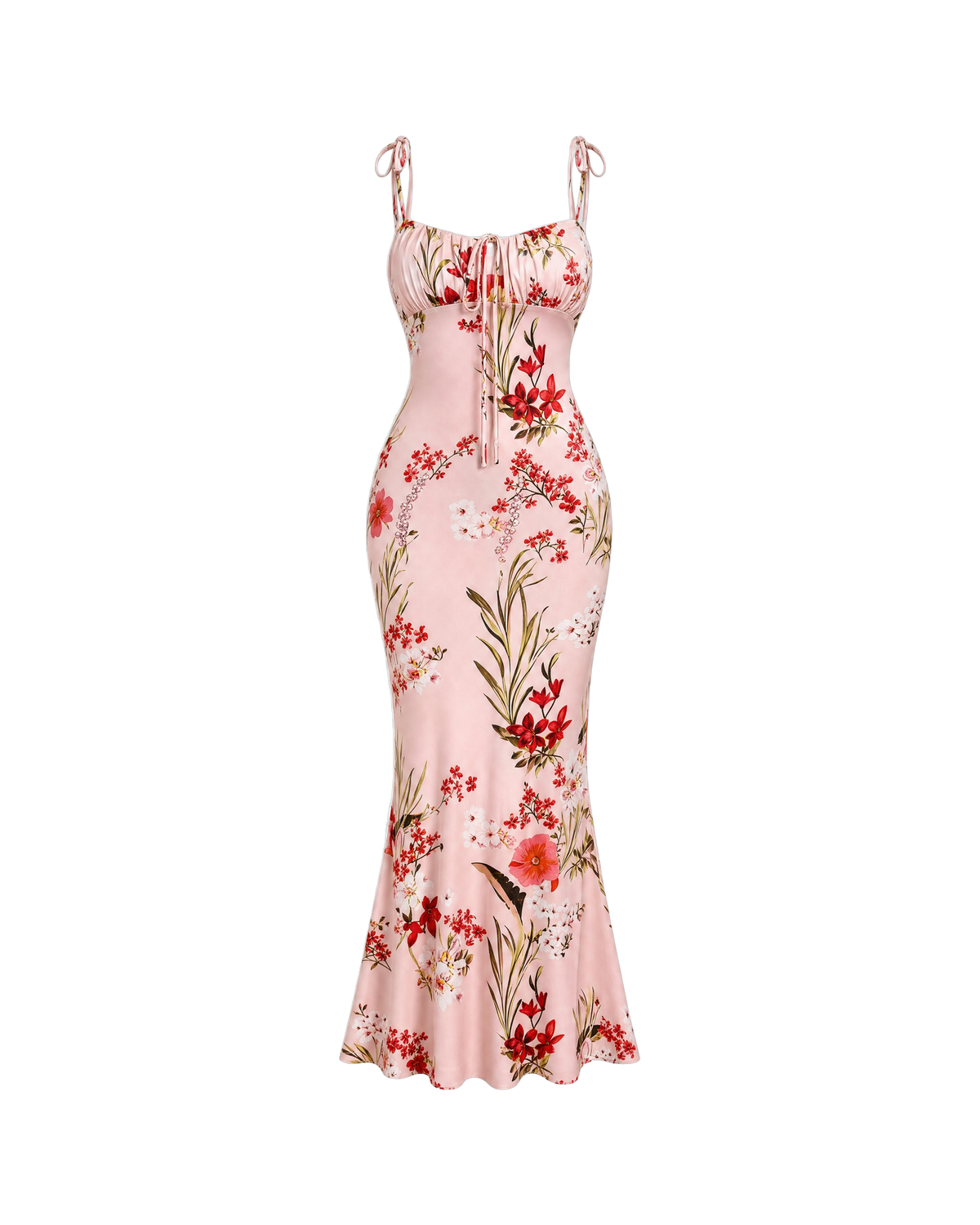 Amara Tie-Strap Maxi Dress - Blush Red Botanical