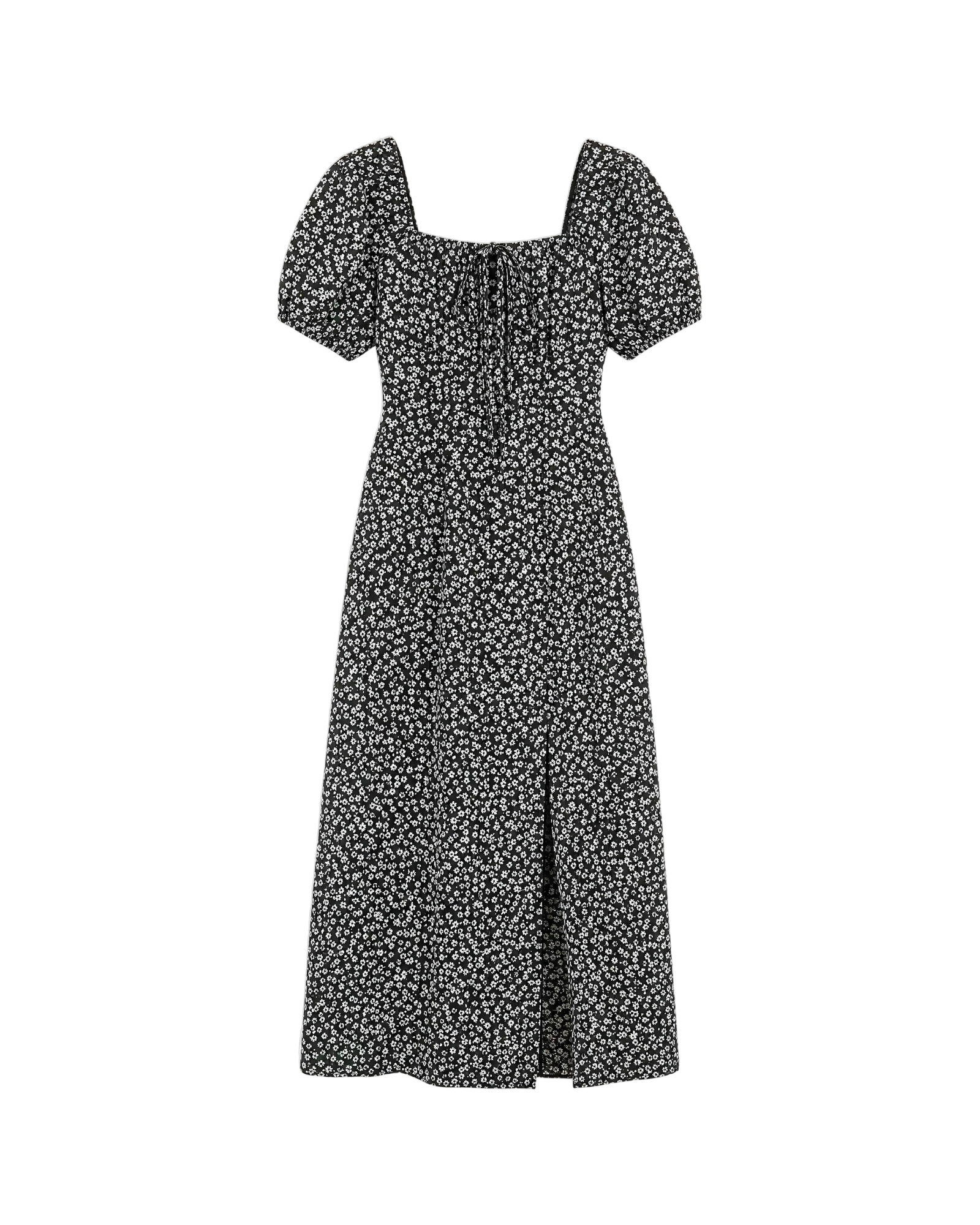 Coraline Puff-Sleeve Maxi Dress - Black White Ditsy Floral
