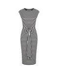 Delphine Knot-Waist Midi Dress - Black White Stripe