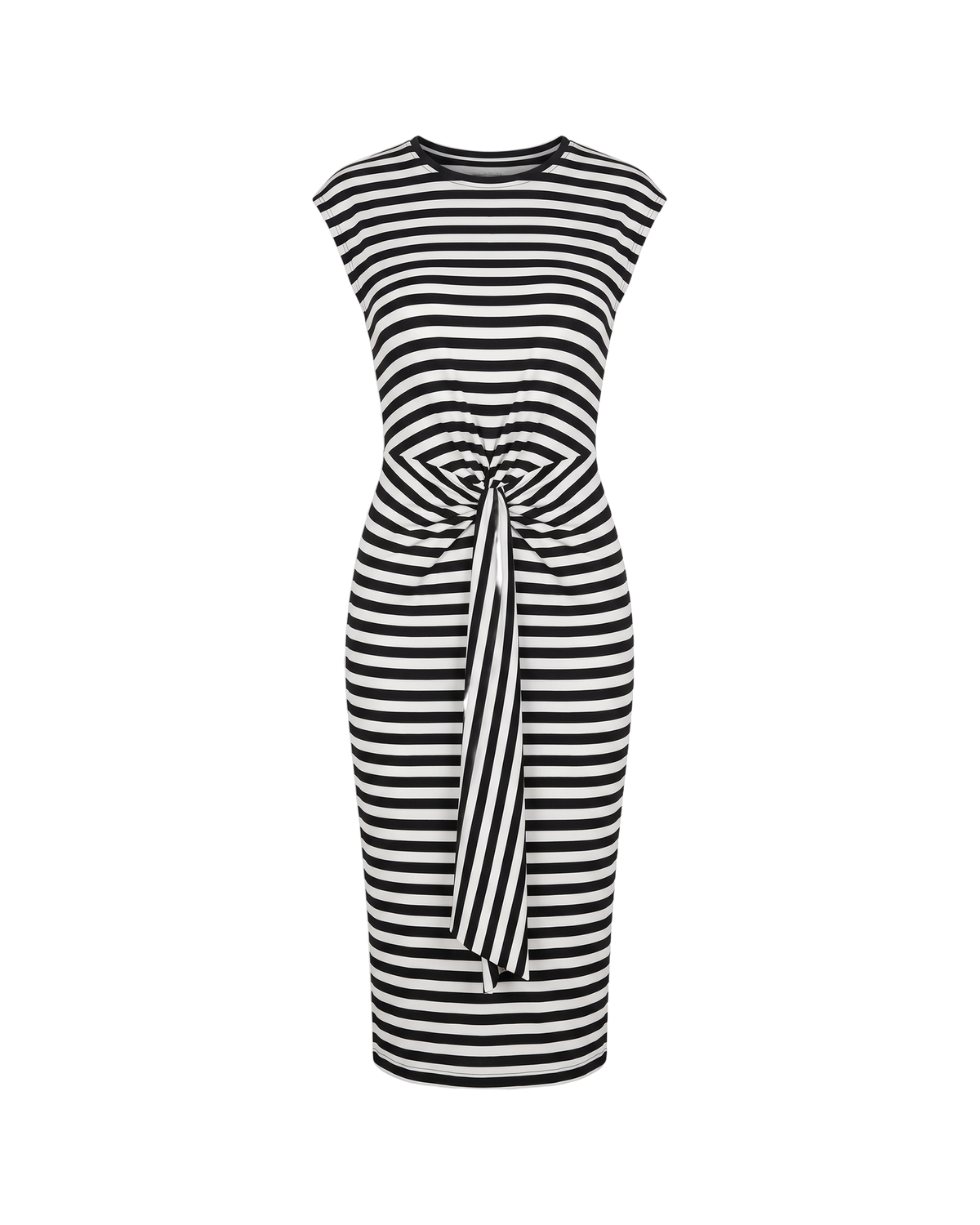 Delphine Knot-Waist Midi Dress - Black White Stripe