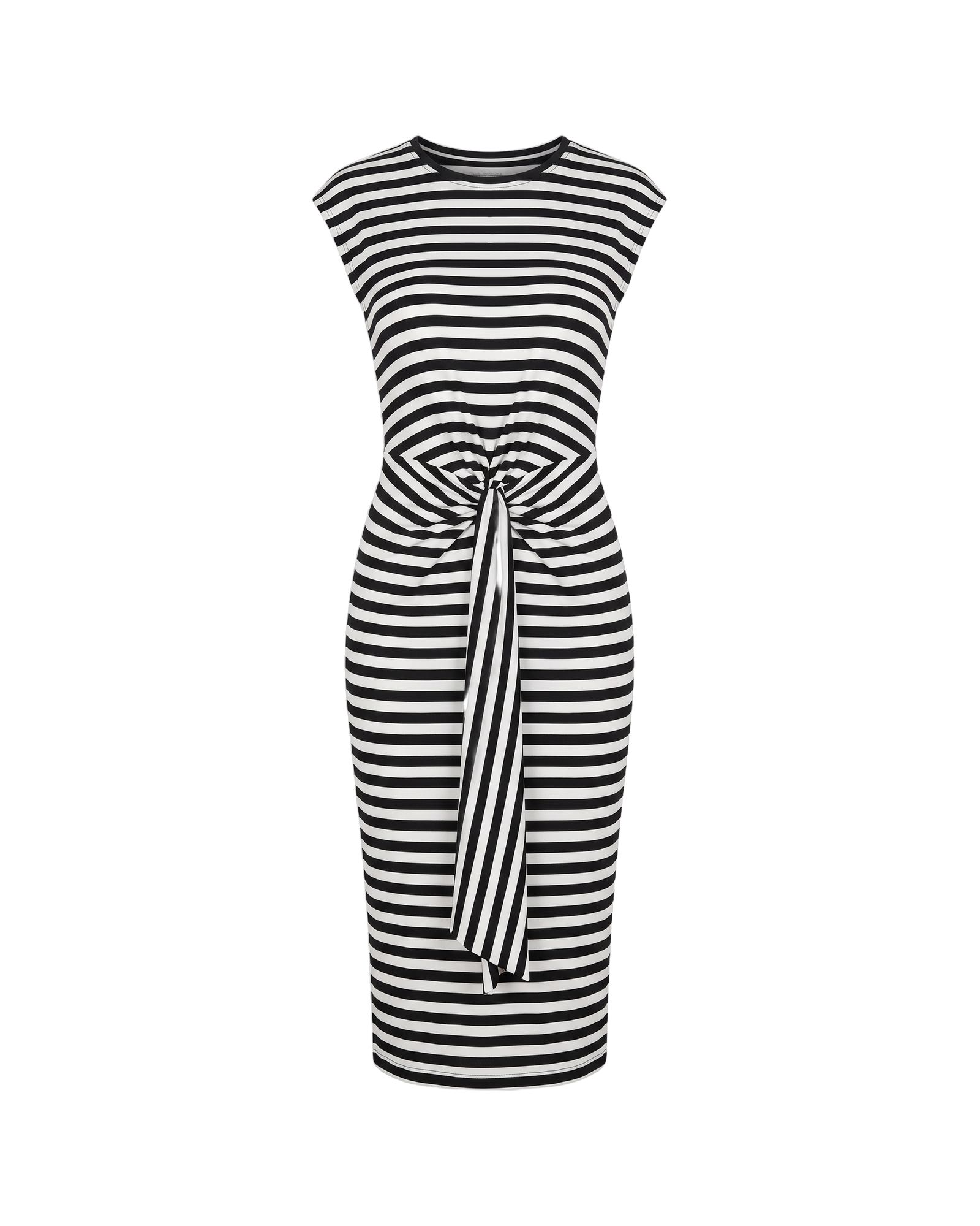 Delphine Knot-Waist Midi Dress - Black White Stripe