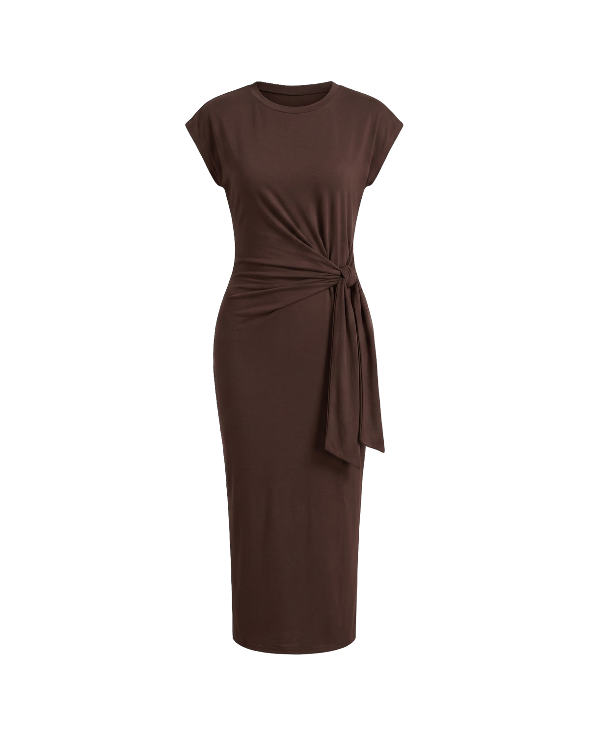 Delphine Knot-Waist Midi Dress - Chocolate Brown
