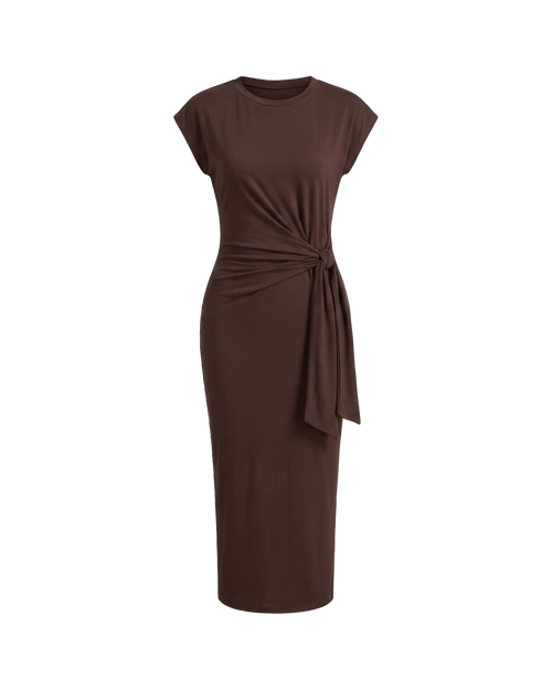 Delphine Knot-Waist Midi Dress - Chocolate Brown