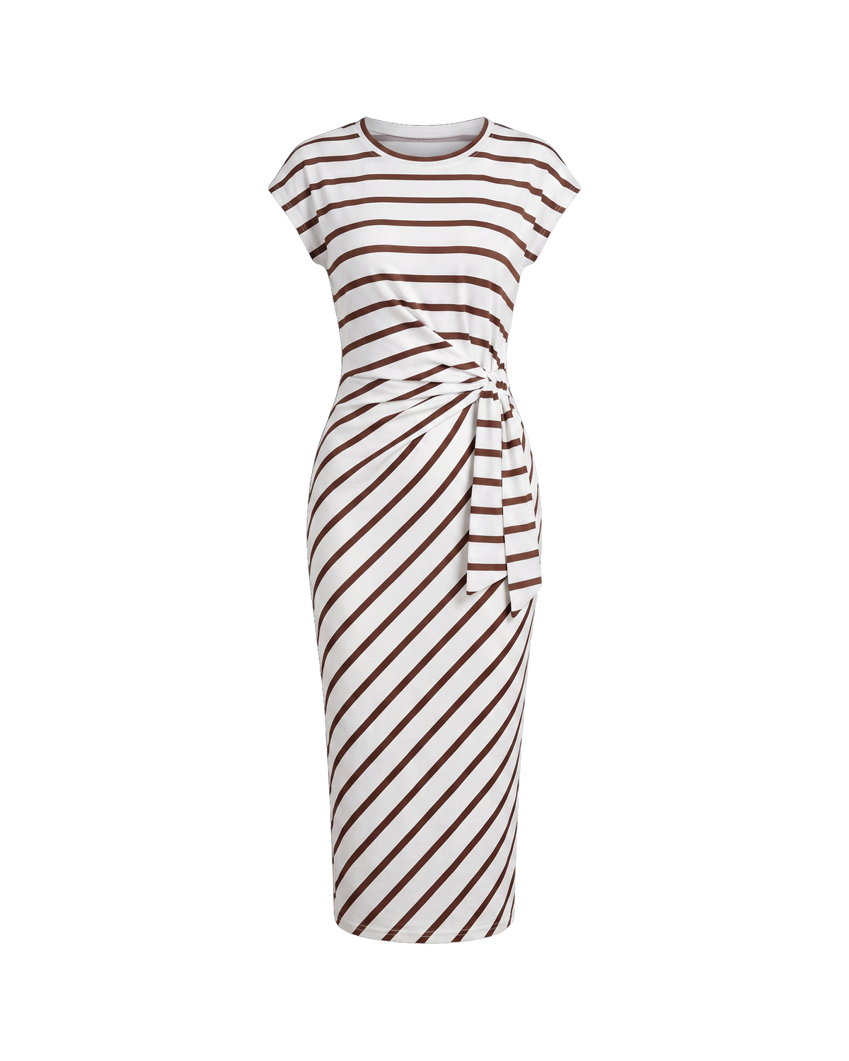 Delphine Knot-Waist Midi Dress - Chocolate White Stripe