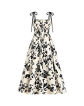 Marigold Shirred Midi Dress - Black Floral