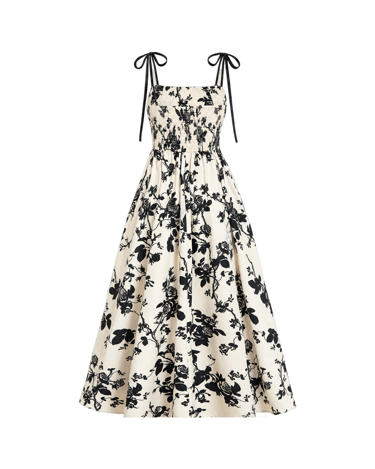 Marigold Shirred Midi Dress - Black Floral