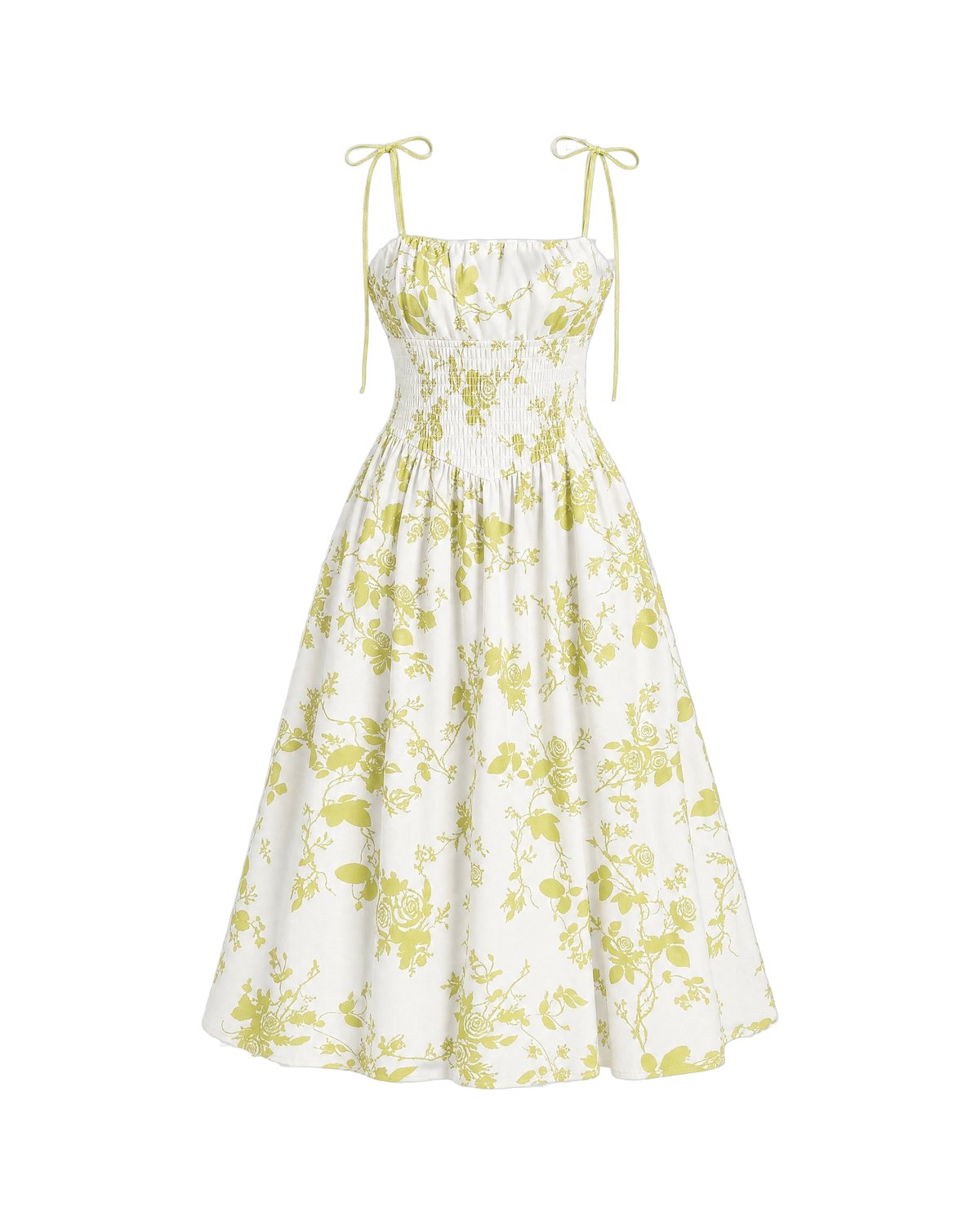 Marigold Shirred Midi Dress - Chartreuse Floral