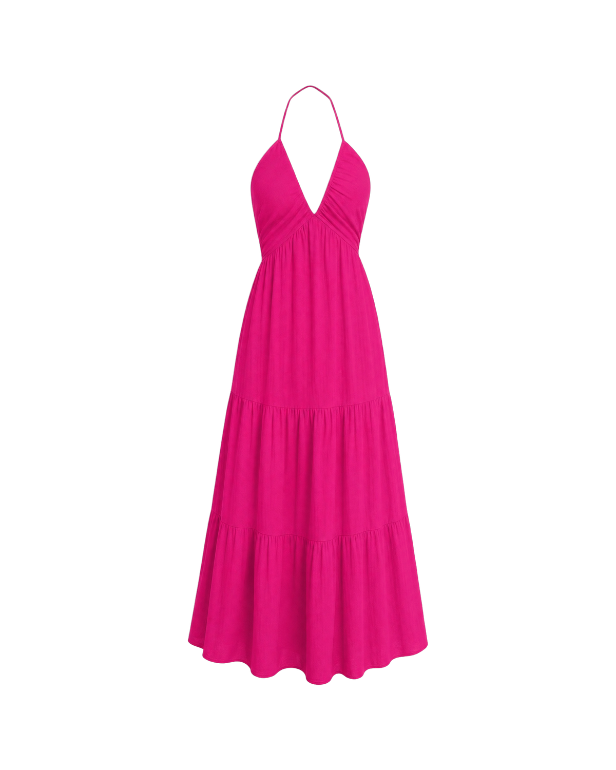 Odette Tiered Halter Maxi Dress - Hot Pink