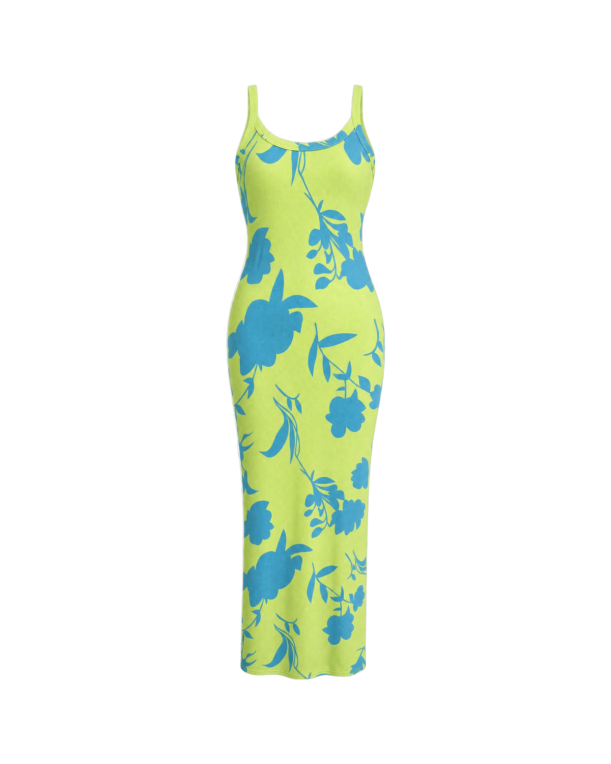 Sienna Ribbed Bodycon Maxi Dress - Lime Blue Floral