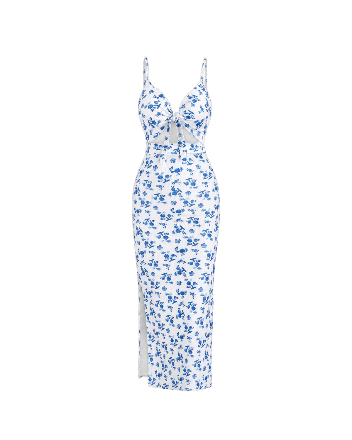 Verity Cutout Bodycon Dress - Blue Floral Print